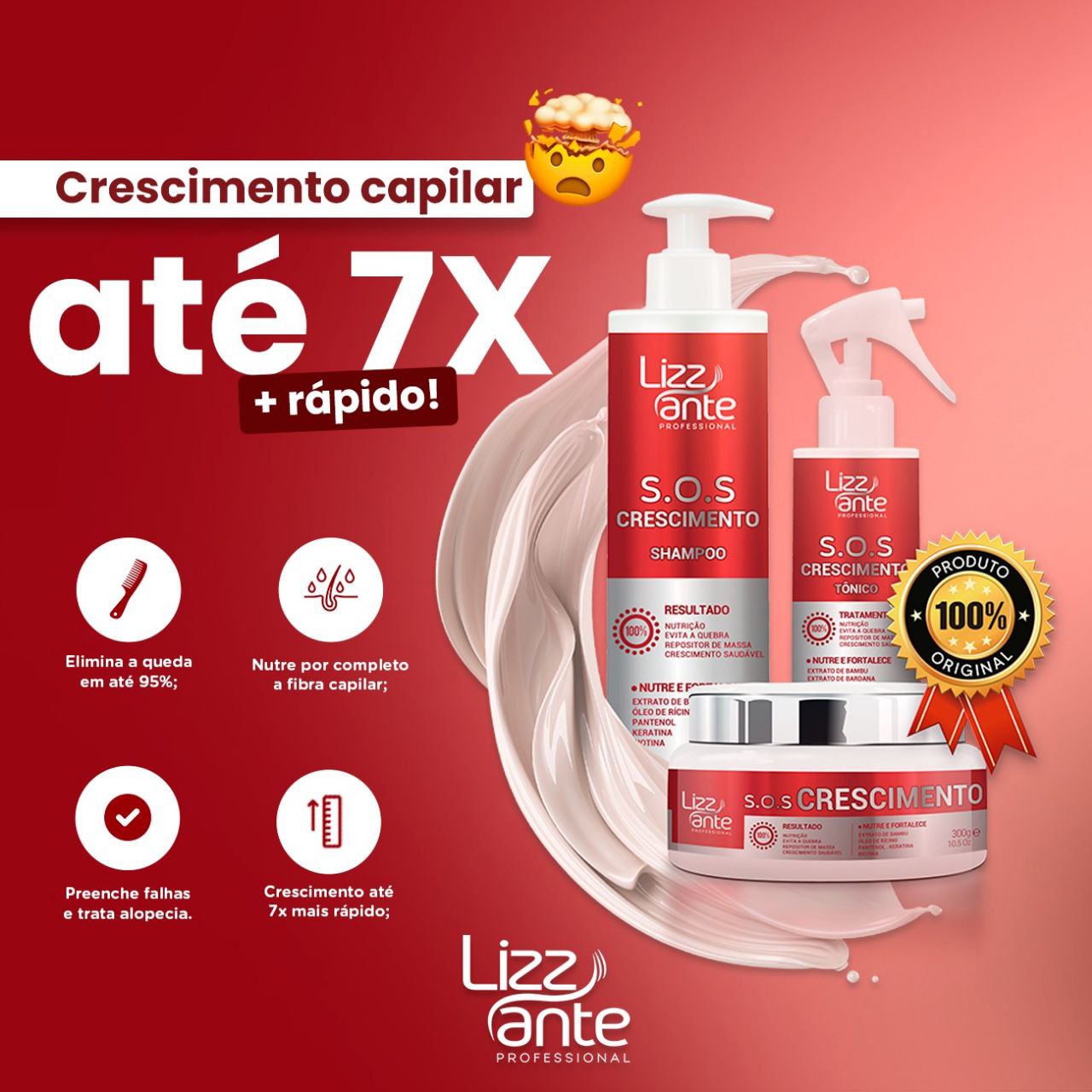 SOS Crescimento | Shampoo + Máscara + Tônico capilar (Frete Grátis + 60 Dias de Garantia)